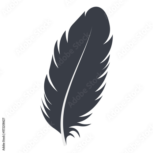 Bird Feather Black Silhouette Isolated on White Background. Vector Illustration