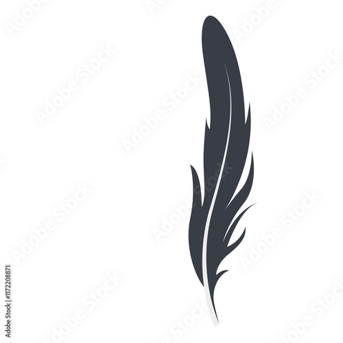 Bird Feather Black Silhouette Isolated on White Background. Vector Illustration