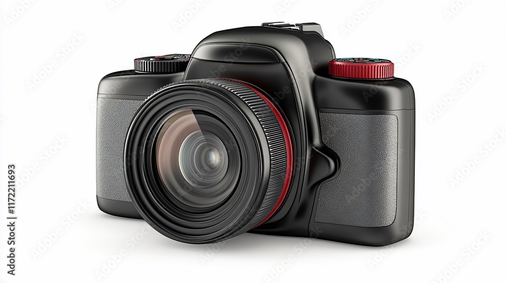 A modern digital camera showcasing its lens and design for photography enthusiasts. A modern digital camera showcasing its lens and design for photography enthusiasts.