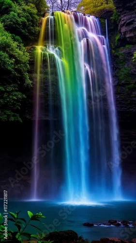 rainbow colorful waterfall in the forest