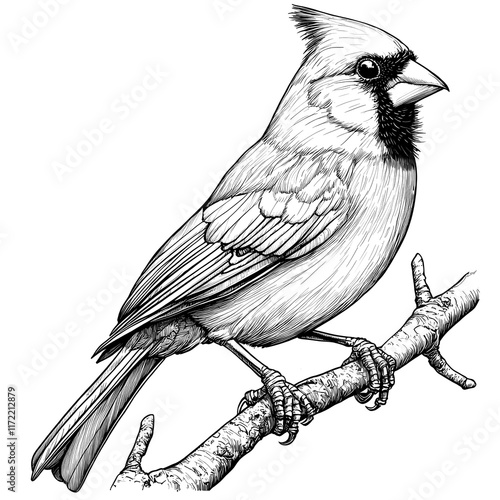 Detailed Cardinal Line Drawing