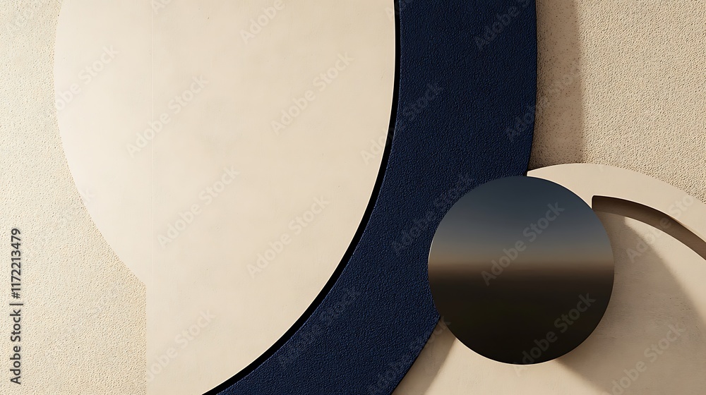 Abstract Beige Blue and Black Circular Wall Art Abstract Beige Blue and Black Circular Wall Art