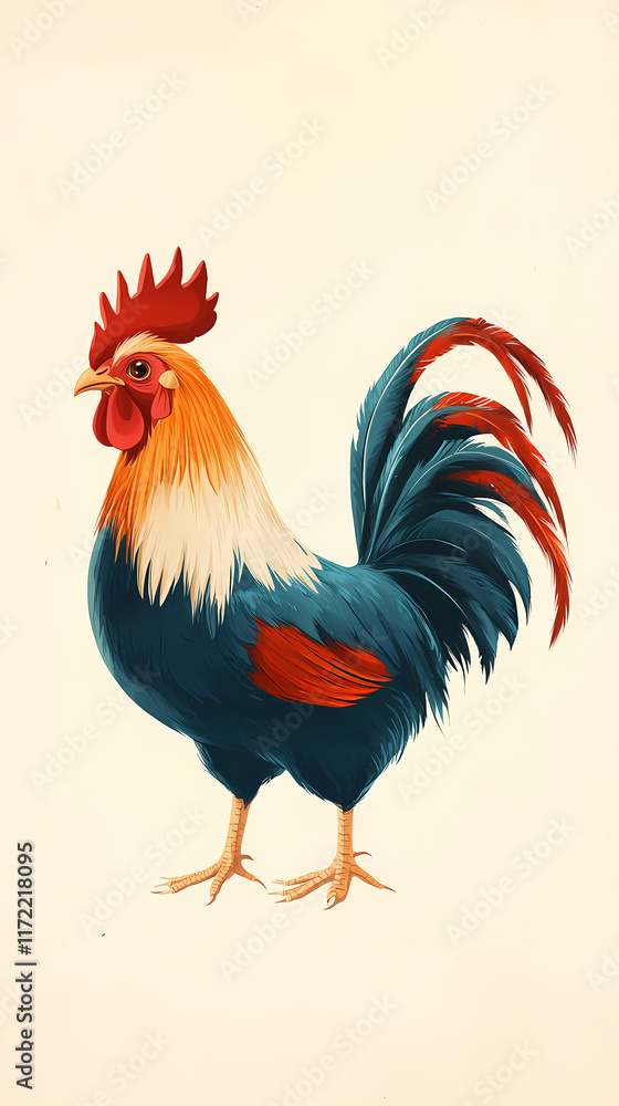 Fototapeta premium Illustration of a blue rooster in a painted style