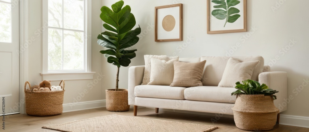 Modern living room with a cozy sofa and stylish furniture in a well-lit, luxurious apartment Modern living room with a cozy sofa and stylish furniture in a well-lit, luxurious apartment