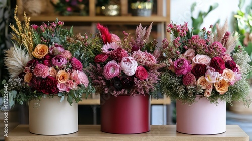 Wallpaper Mural A romantic table adorned with three elegant vases filled with vibrant flowers, infusing the room with love and warmth this Valentine's Day. Torontodigital.ca
