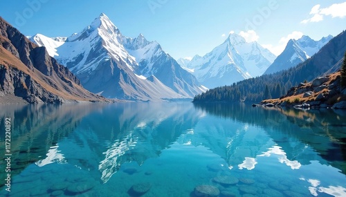 Wallpaper Mural Crystal clear water reflects snow-capped peaks, mountain, peak, water Torontodigital.ca
