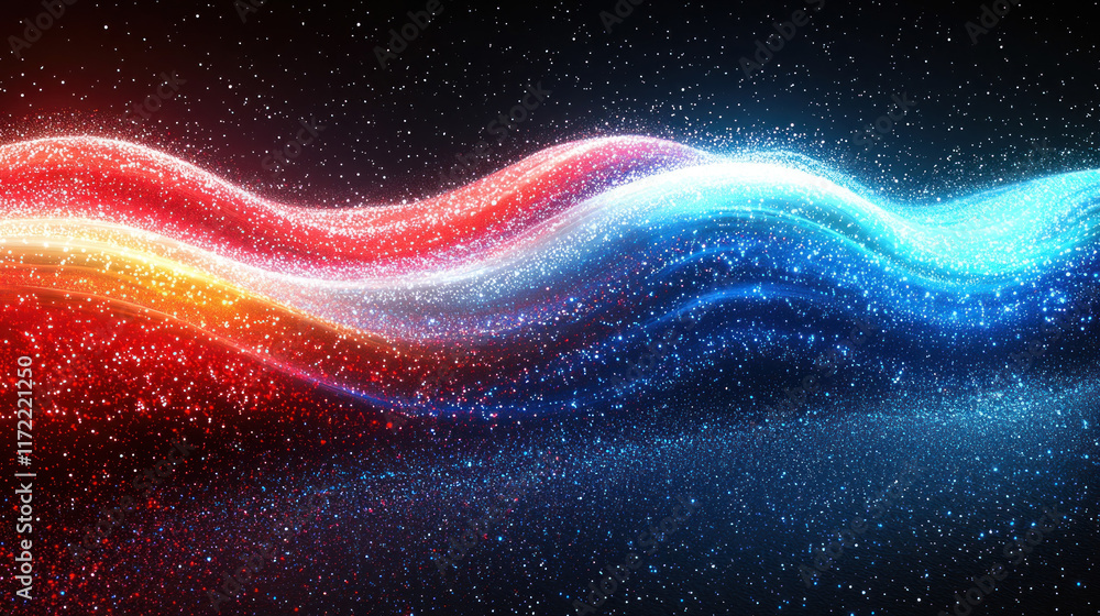 Obraz premium Red and blue energy wave flowing in starry space, digital art background/banner