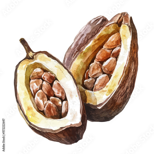 A watercolor vector painting of Cocoa, isolated on a white background. Cocoa vector.

