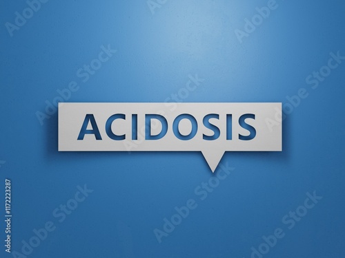 Speech Bubble with text acidosis.Minimalist Abstract Design With White Cut Out Paper.3D rendering on blue background. photo