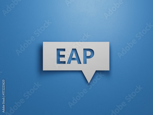 eap questions and answers on Speech Bubble.Minimalist Abstract Design With White Cut Out Paper.3D rendering on blue background.