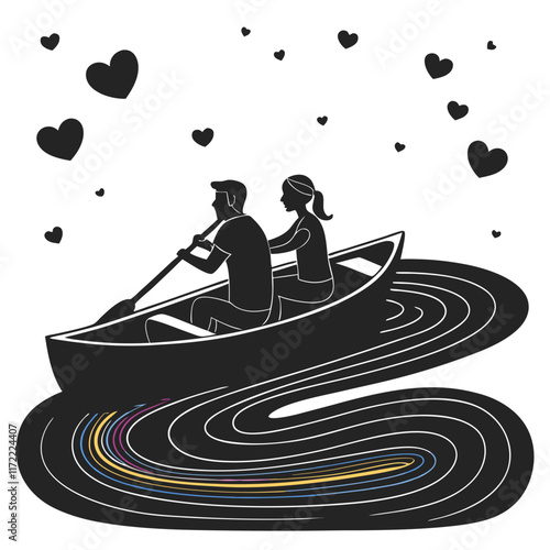 happy valentines day couple silhouette vector illustration