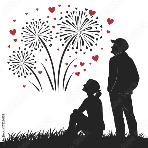 happy valentines day couple silhouette vector illustration