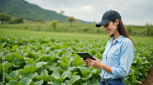 Wallpaper Mural Young Farmer Using Tablet in Lush Green Organic Crop Field Torontodigital.ca