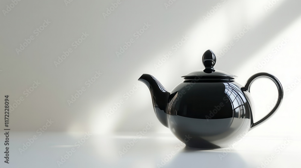 Glossy Black Teapot with Soft Shadows in Natural Light Glossy Black Teapot with Soft Shadows in Natural Light