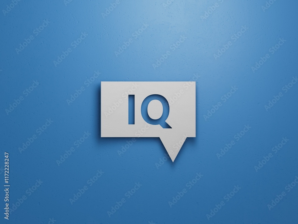 IQ concept. Acronym of questions and answers or job of tester or quality engineer.Minimalist Abstract Design With White Cut Out Paper.3D rendering on blue background. IQ concept. Acronym of questions and answers or job of tester or quality engineer.Minimalist Abstract Design With White Cut Out Paper.3D rendering on blue background.