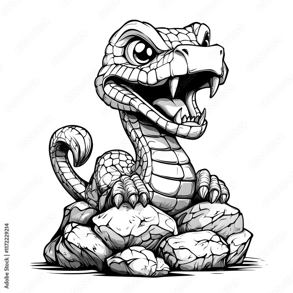 Fototapeta premium Cute Baby Dragon on Rocks