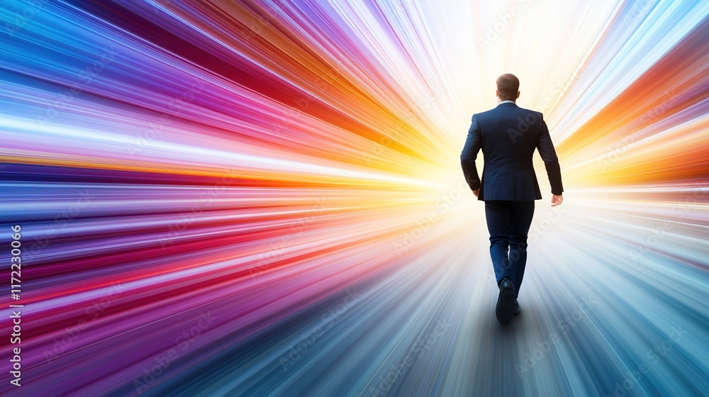 Businessman Walking Towards Bright Future in Motion Blur Effect Businessman Walking Towards Bright Future in Motion Blur Effect