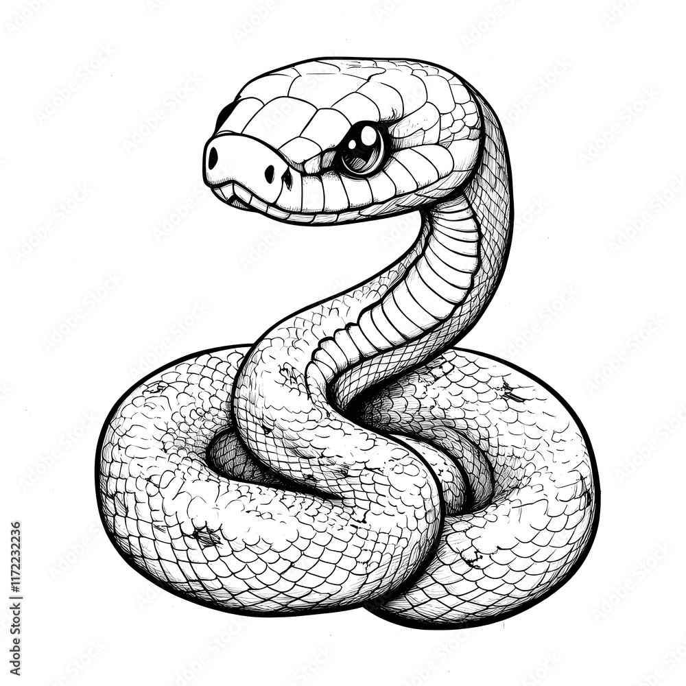 Fototapeta premium Cute Snake Line Art Illustration