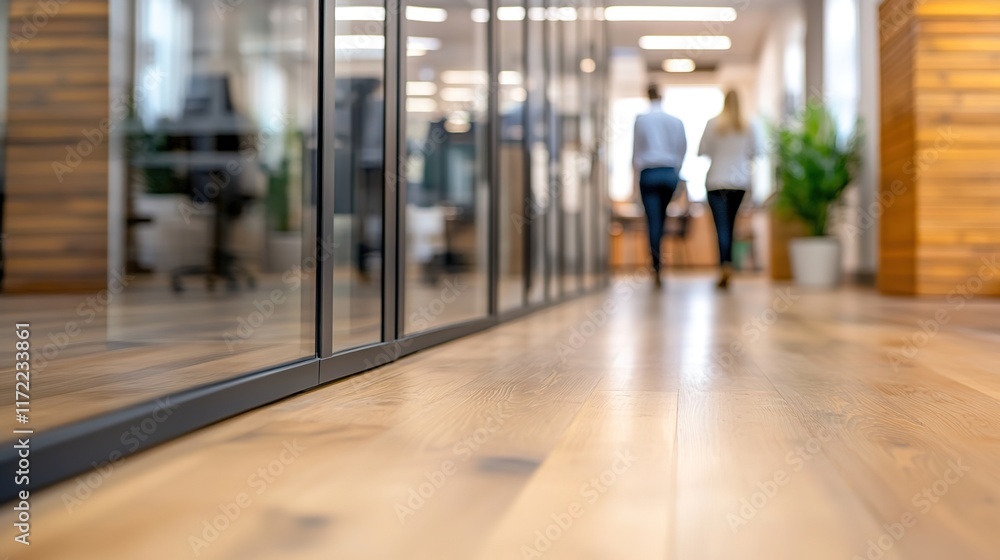 Fototapeta premium Modern Office Interior with Business People Walking in Corridor