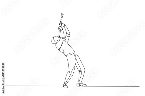 Clarinet player in continuous one line drawing. Single line art illustration of man holding clarinet music instrument. Editable vector.