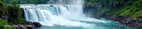 Turbulent waterfalls cascading into the river, stream, landscape