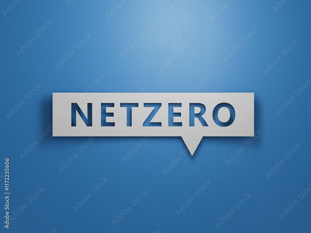 Reduce CO2 emissions, limit climate change, global warming, net zero carbon dioxide reduction concept. Green Net Zero icon.3D rendering on blue background. Reduce CO2 emissions, limit climate change, global warming, net zero carbon dioxide reduction concept. Green Net Zero icon.3D rendering on blue background.