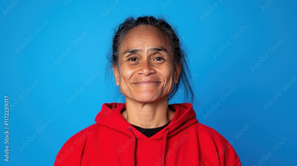 Empowered woman smiling studio background portrait photography bright colors close-up confidence and resilience