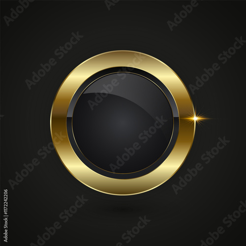 Golden Rimmed Icon-A sleek, circular design featuring a black glossy center surrounded by a radiant gold frame. A small golden sparkle adds a touch of luxury and sophistication.