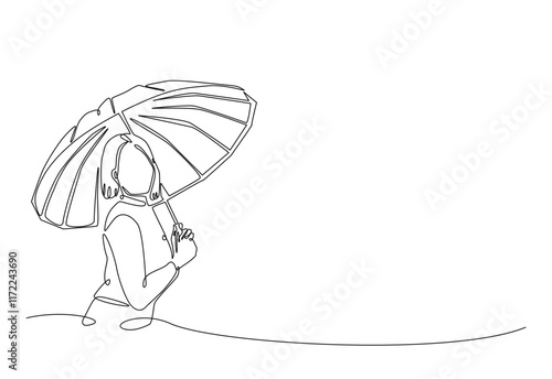 Woman holding umbrella in continuous one line drawing. Single line art illustration of lyoung lady holds umbrella. Editable vector. photo