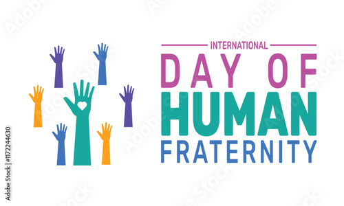 February is International Day of Human Fraternity  background template. Perfect for banners, cards, posters, and social media .Vector design with text inscription and classic color for a professional 