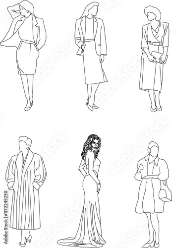 Vector sketch silhouette design of artist model doing photo shoot for advertisement.eps