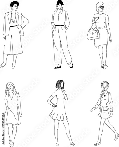 Vector sketch silhouette design of artist model doing photo shoot for advertisement.eps