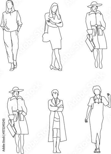 Vector sketch silhouette design of artist model doing photo shoot for advertisement.eps