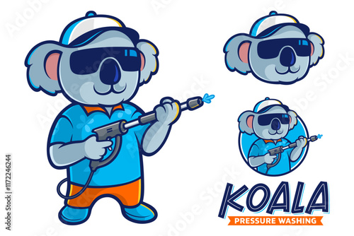 Pressure Washing Logo Stock, Koala Cartoon Mascot Vector photo