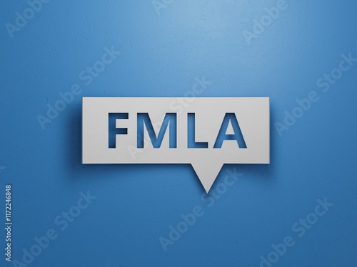 Word fmla on Speech Bubble with copy space.Minimalist Abstract Design With White Cut Out Paper.3D rendering on blue background.