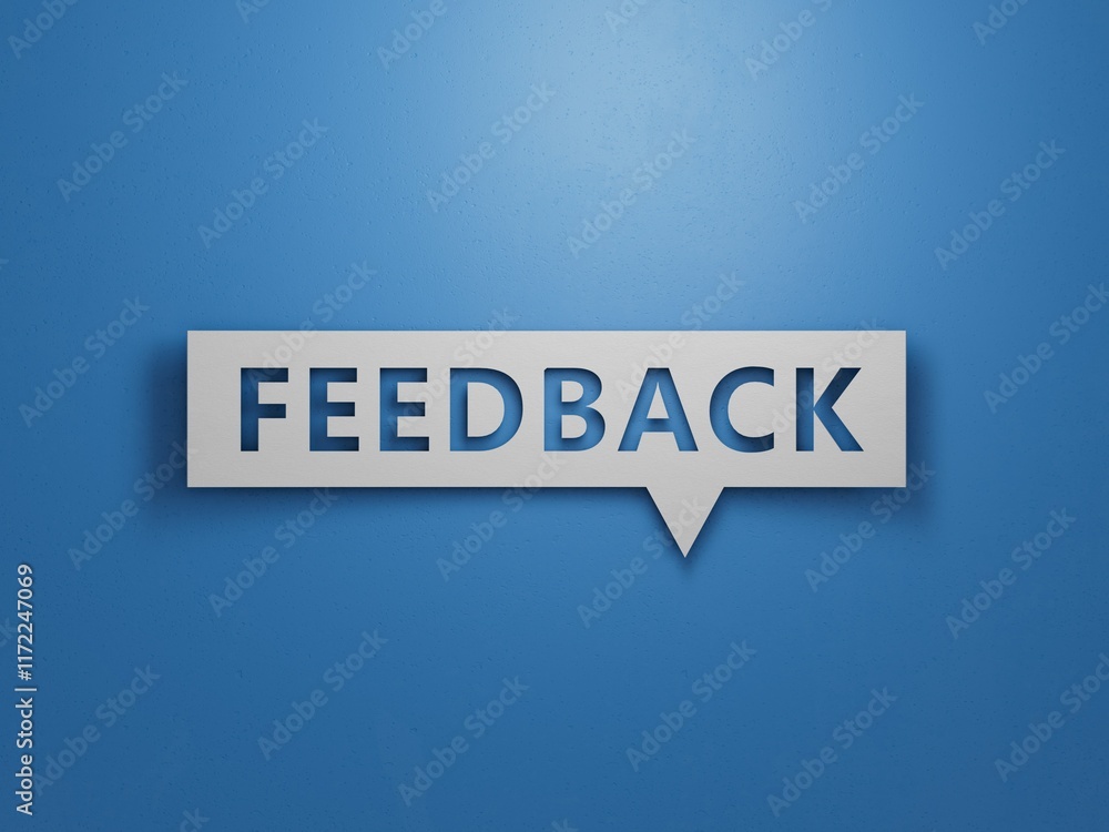 Word FEEDBACK made with wood building blocks.business concept.Minimalist Abstract Design With White Cut Out Paper.3D rendering on blue background. Word FEEDBACK made with wood building blocks.business concept.Minimalist Abstract Design With White Cut Out Paper.3D rendering on blue background.