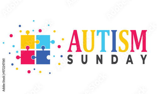 February is Autism sunday colorful Puzzle background template. Perfect for banners, cards, posters, and social media .Vector design with text inscription and classic color for a professional look