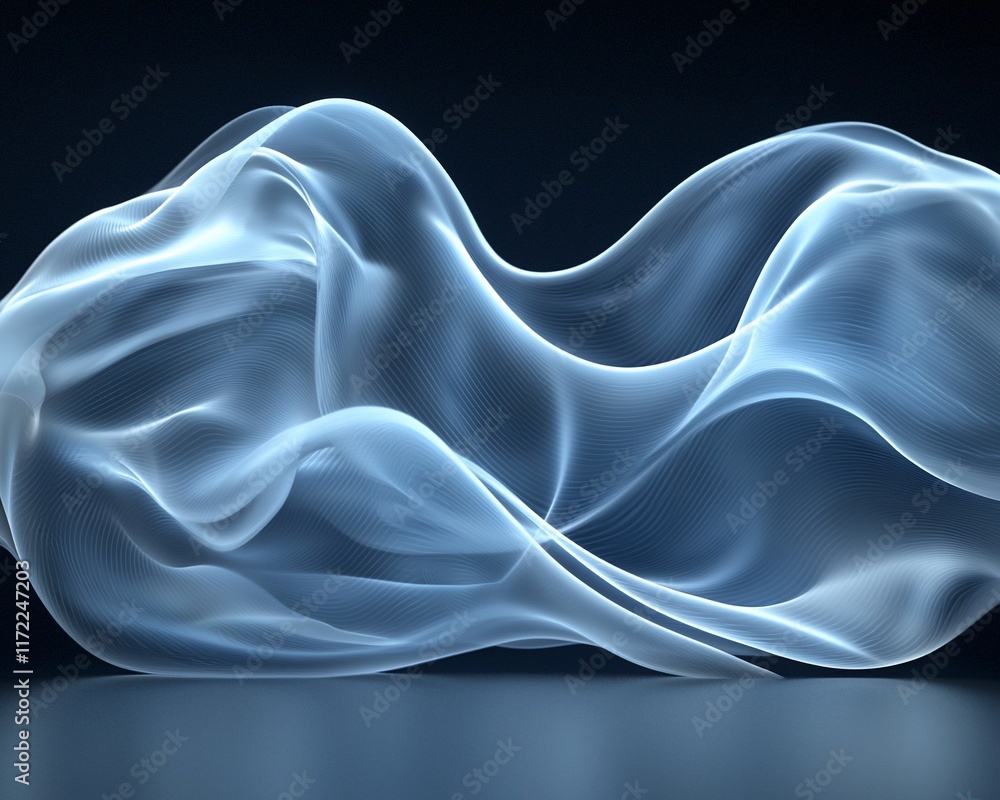 Fototapeta premium Abstract blue glowing wave, flowing fabric.