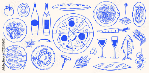 Hand Drawn Foods Clip Art Mediterranean Restaurant Sea Food Menu Background Dolce Vita Vector