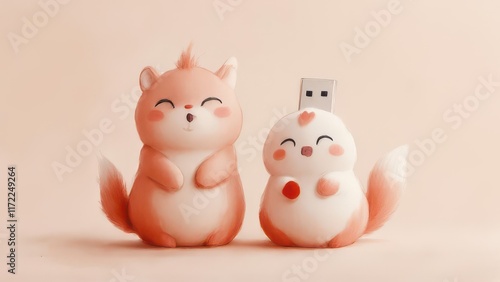 Wallpaper Mural Cute animal USB drives on pink background. Torontodigital.ca