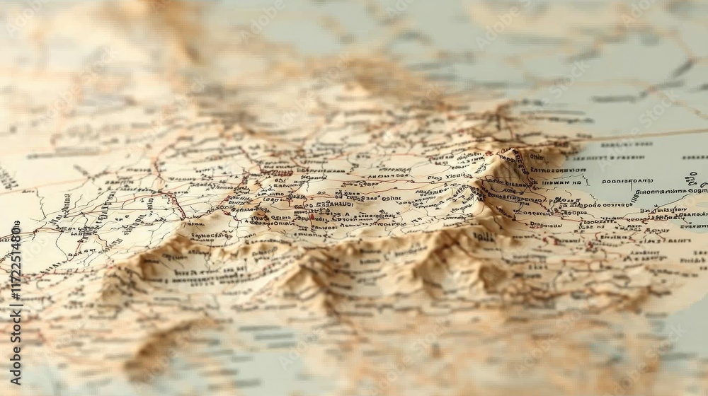 Detailed 3D relief map showcasing terrain, mountains, roads, and geographical features. Detailed 3D relief map showcasing terrain, mountains, roads, and geographical features.