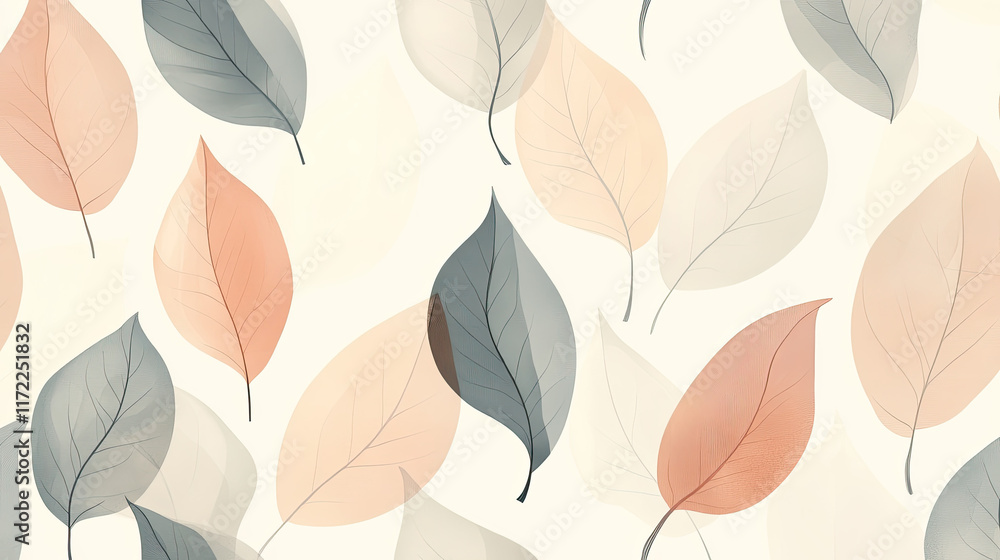Fototapeta premium Soft and Elegant Leaves Pattern in Subtle Pastel Colors