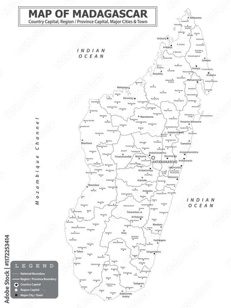 Obraz premium African Countries Geography Political map. Political map of country with capital, province or state capital, major cities and town.