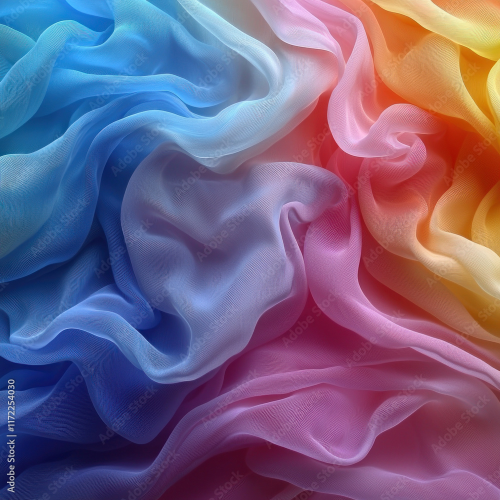 Obraz premium Rainbow chiffon fabric draped, abstract background, textile design