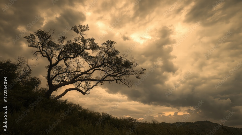 Fototapeta premium Solitary Tree Against Dramatic Sky