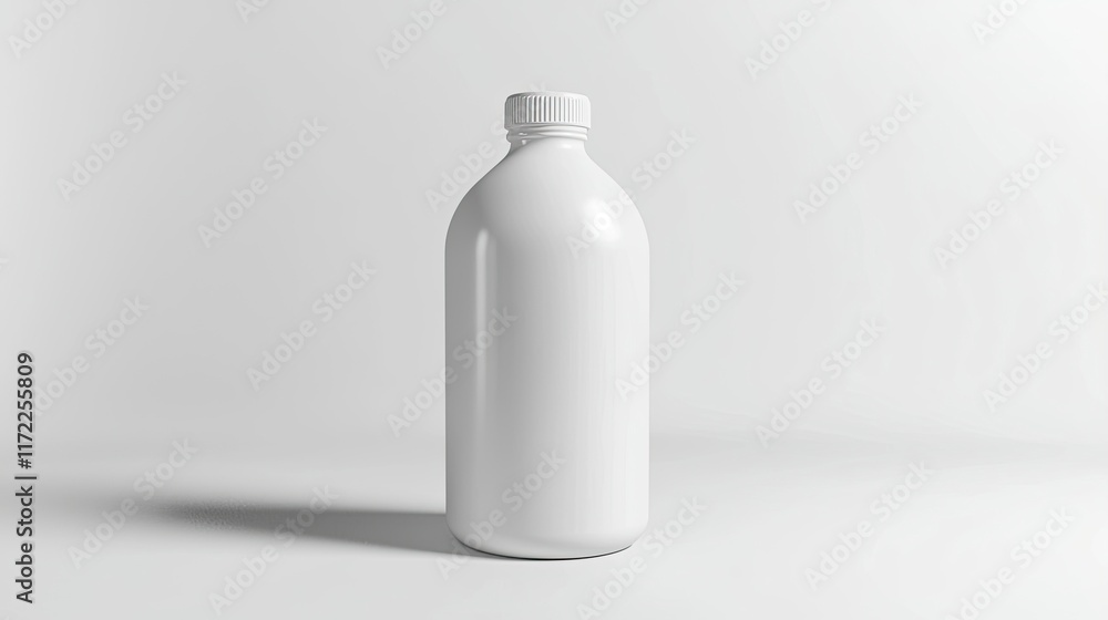 A plain white bottle stands upright on a light background, emphasizing simplicity and design. A plain white bottle stands upright on a light background, emphasizing simplicity and design.