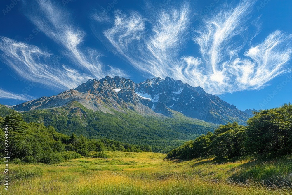 majestic mountain landscape under a dramatic sky filled with wispy clouds capturing the grandeur of nature and vastness of the wilderness majestic mountain landscape under a dramatic sky filled with wispy clouds capturing the grandeur of nature and vastness of the wilderness