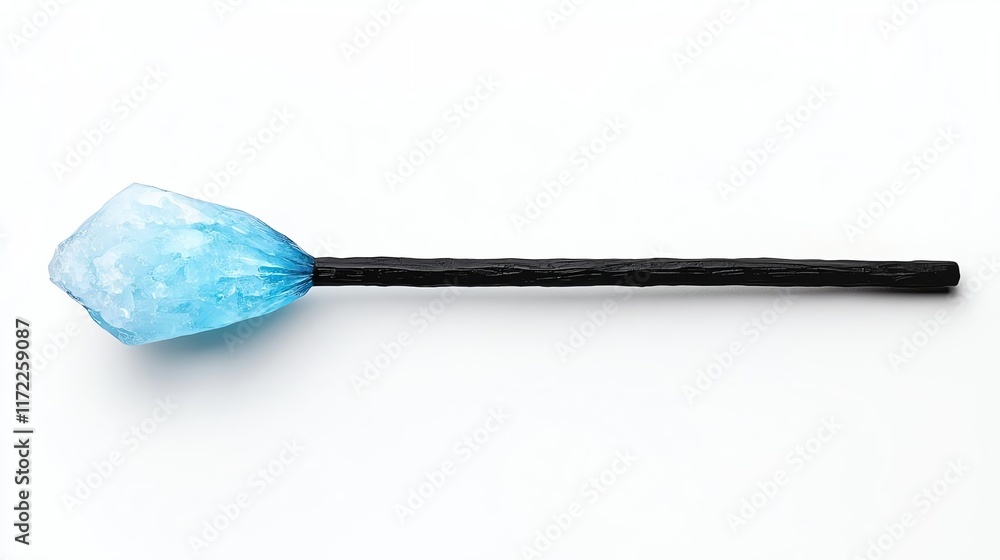 A striking blue crystal wand with a textured black handle, suggesting magical or mystical themes. A striking blue crystal wand with a textured black handle, suggesting magical or mystical themes.