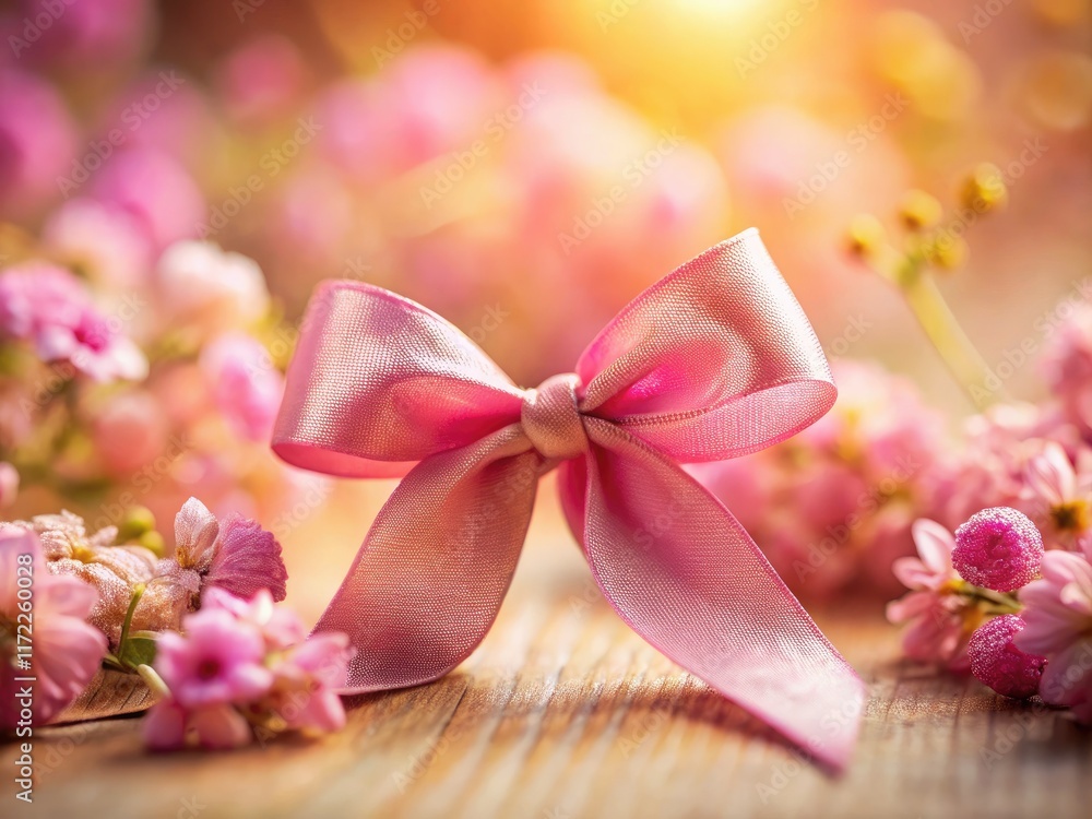 Tilt-shift magic transforms pink ribbon bows into a charming miniature garden, close-up and sweet. Tilt-shift magic transforms pink ribbon bows into a charming miniature garden, close-up and sweet.