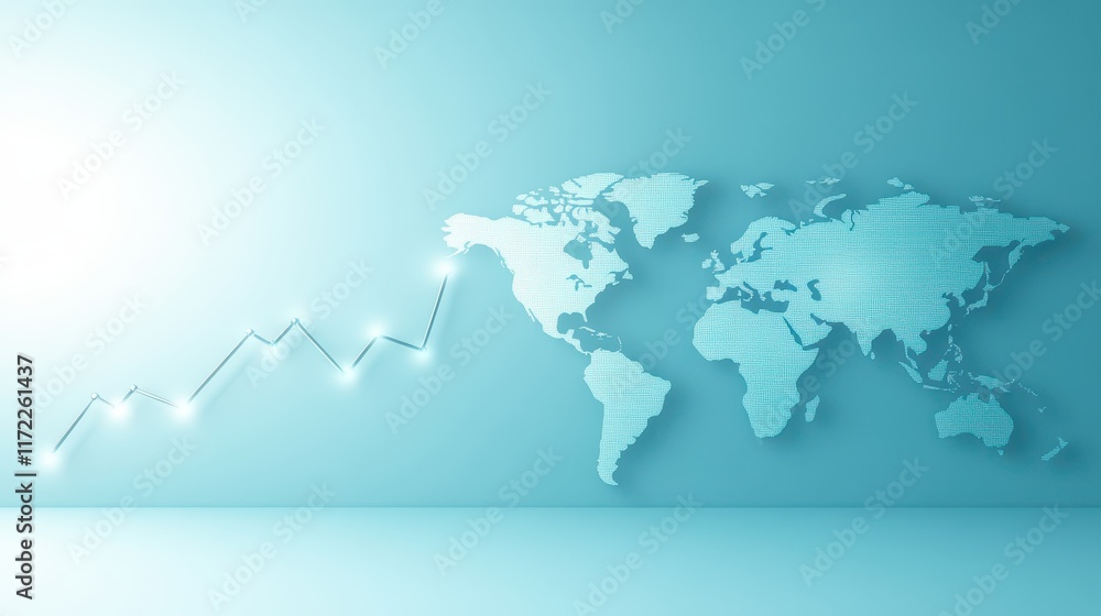 World map with line graph, visualizing global trends, data analysis and international progress World map with line graph, visualizing global trends, data analysis and international progress